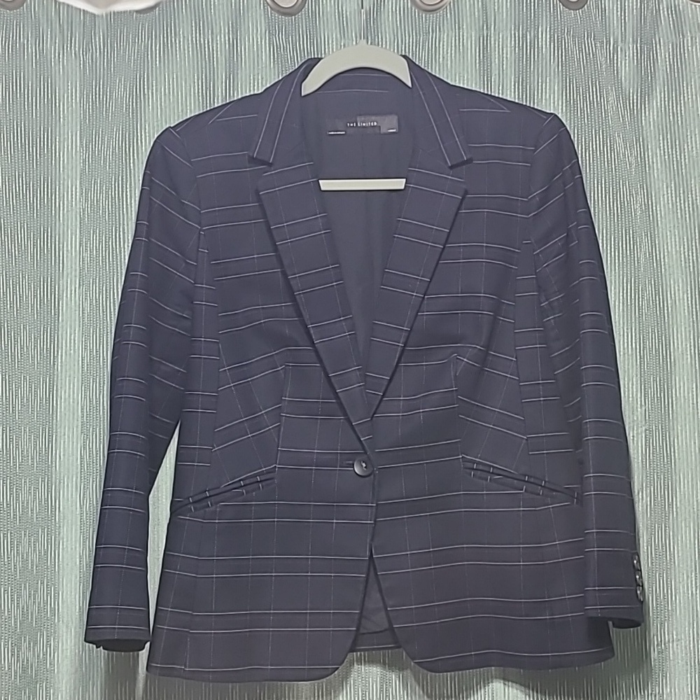 The Limited Blazer Blue Suit‎ Jacket red white pin stripes large plaid